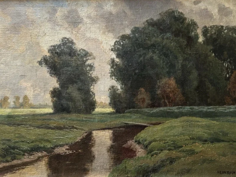 1858-Heinrich Harder - Paesaggio con ruscello e alberi